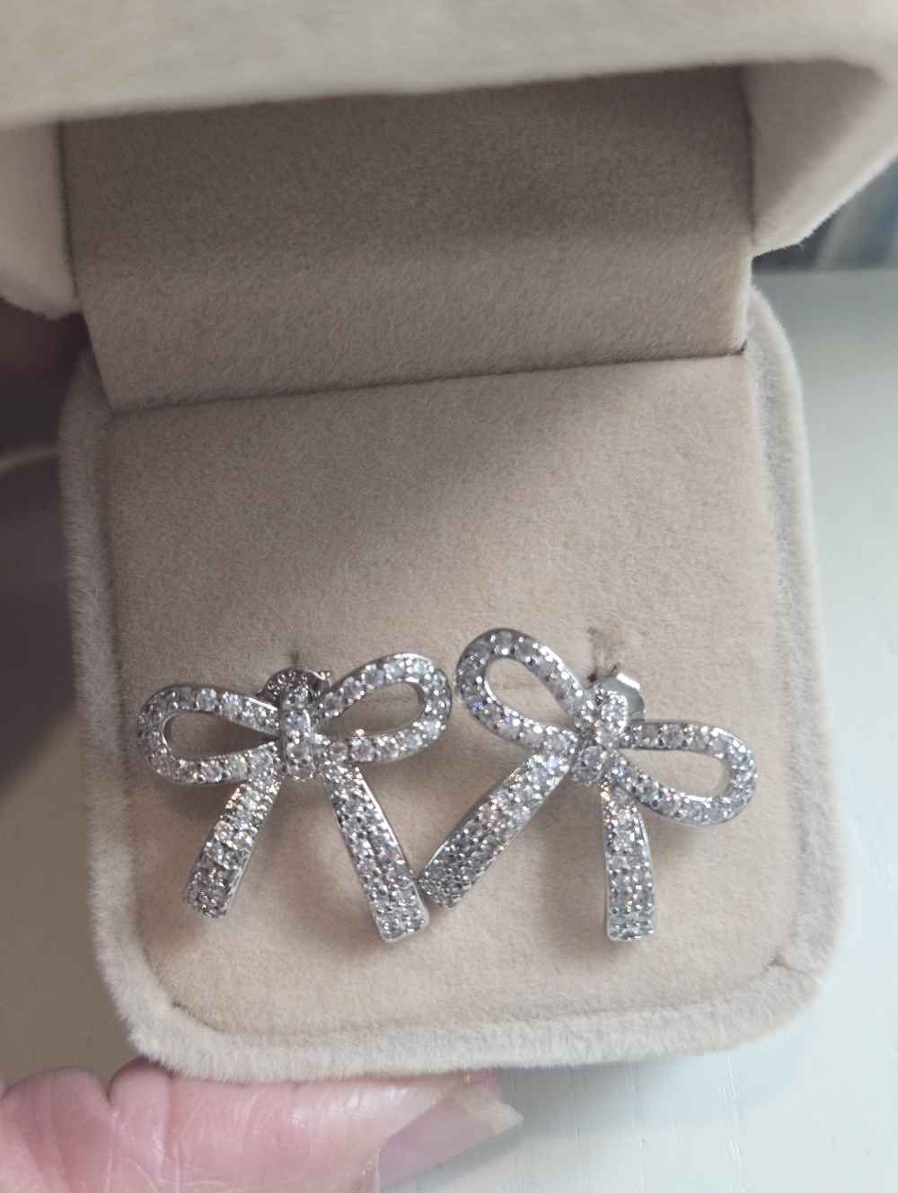925 Sterling Silver Moissanite larger bow earrings